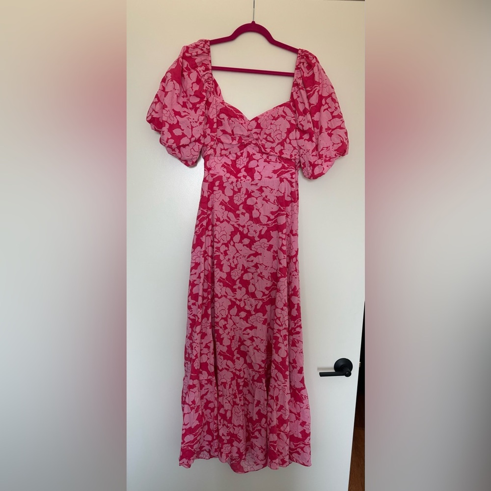 Floral puff sleeve tie back maxi dress